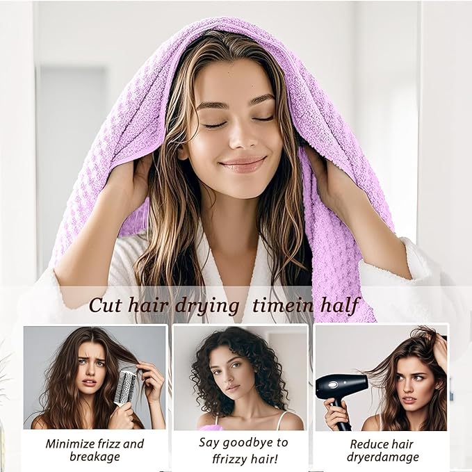 YHPDYL 2-Pack Women's Microfiber Hair Towel Wrap - 50% Faster Dry, Ultra-Absorbent & Anti-Frizz. Ideal for Long/Curly Hair. 27.5x39.4 Oversized, Lightweight for Travel, Gym, Spa & Home