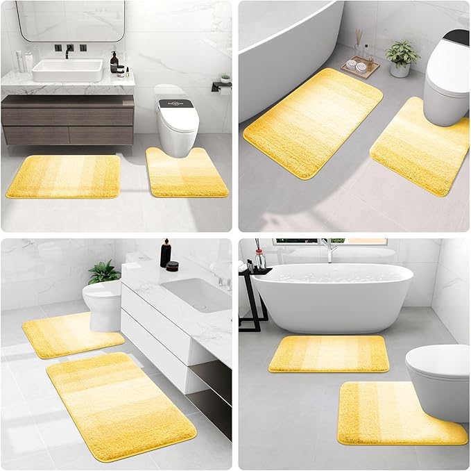 Arotive Microfiber Bathroom Rugs, Shaggy Soft and Absorbent Bath Rug, Non-Slip, Thick Plush Machine Washable Dry Bath Mats for Bathroom, Tub and Shower, 47x24, Yellow, Rectangular