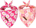 Unique Style Paws Dog Spring Bandanas 2Pcs Washable Cotton Triangle Summer Rose Daisy Flower Puppy Scarfs for Small Medium Large Dogs and Cats
