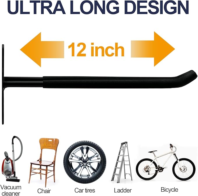 Heevir Large Garage Hooks Heavy Duty - 4 Pack 12.2" Long Garage Storage Utility Hooks, Wall Mount Ladder Hanger, Garage Organizer for Hanging Tool, Chairs, Hoses, Garden Tool, Bulk Items, Ropes, etc.