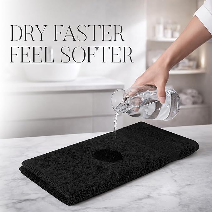 RIVERSIDE 12 Pack Premium 100% Cotton Face Wash Cloths, 12 x 12 Inches, Soft & Absorbent Face Towels for Bathroom Wash Clothes, 550 GSM, Luxury WashCloths for Showering, Body, Spa & Gym, Black