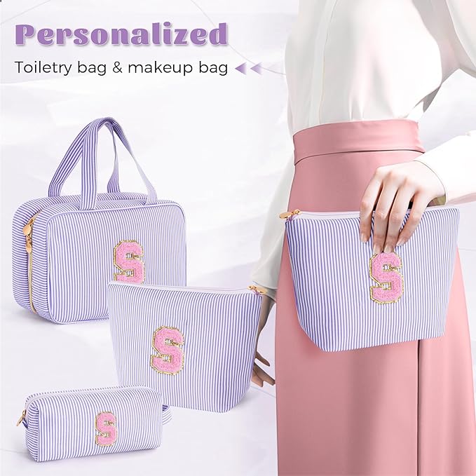 Fystdtote Sister Daughter Gifts | Birthday Gifts for 3 4 5 6 7 8 9 10 11 12 13 Year Old Girls | Monogram Toiletry Organizer Makeup Bag | Makeup Pouch | Stocking Stuffers for Teen Girls - Lavender S