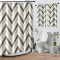 Culudea Chevron Striped Modern Beige Grey Waffle Textured Cloth Shower Curtain Set, Wave Zig Zag Minimalist Bathroom Window Waterproof Shower Curtains for Bathroom Decor