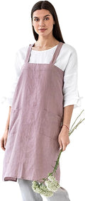 MagicLinen 100% Linen Apron - Japanese Cross Back Apron with Pockets for Women and Men - Pinafore Style