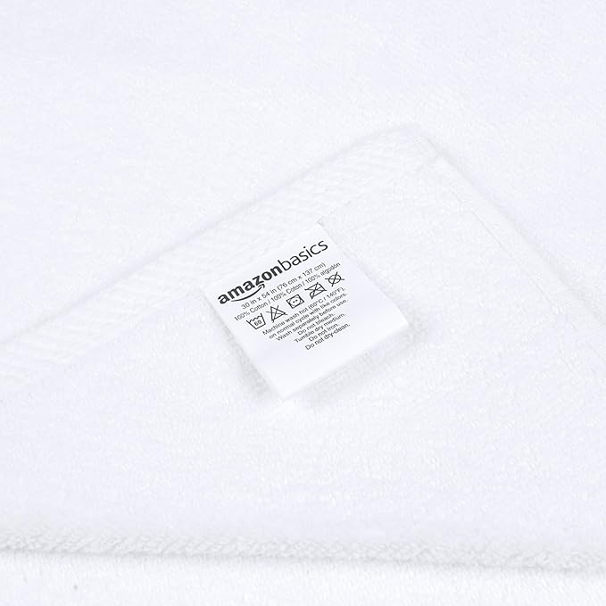 Amazon Basics 2 Piece Lightweight Quick-Dry Bath Towel, 100% Cotton, White, 54" x 30" (Pack of 12)