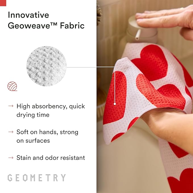 GEOMETRY Kitchen Dish Cloths - Quick Dry Dishcloths for Kitchen - Premium Dish Rags with Geoweave - 3-Pack Set Heart Throb