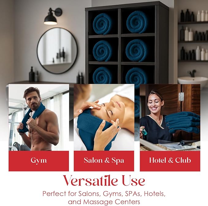 RIVERSIDE Pack of 24 Salon Towels Set – 16 x 26 Inches, 100% Ring Spun Cotton Highly Absorbent and Quick Dry Towels for Salon, Hand, Barber, Gym, Home & Hair Care, Navy Blue