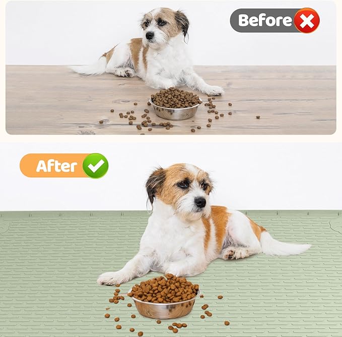Bartuke Dog Food Mat, Extra Large 57" x 40" Silicone Pet Feeding Mat with Raised Edge Pet Placemat for Small, Medium, and Large Pets Non-Slip, Easy to Clean (Green)