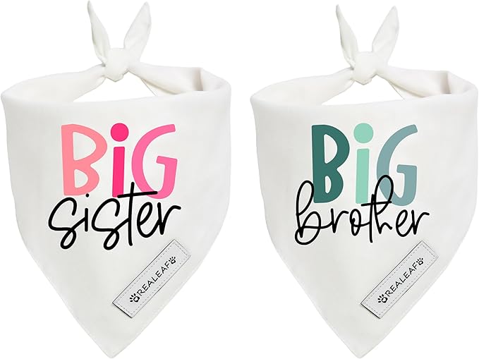 Realeaf Big Brother Big Sister Dog Bandanas Pet Scarf for Medium and Large Dogs New Baby Announcement Pet Accessories Pregnancy Reveal Ideas (Small)
