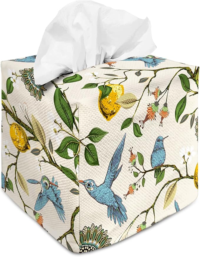 Tissue Box Cover Square Decorative Tissue Box Holder Cute Funny Cube Tissue Case Cover-Blue Bird Tissue Box Cover