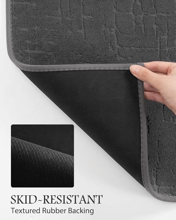 AMOAMI-Bath Mat-Absorbent Quick Dry Bathroom Floor Mats-Washable Rubber Backing Bath Mats for Bathroom Rugs Fit Under Door-Bath Rug for in Front of Sink Bathtub Shower Room, Dark Grey 17''x59''