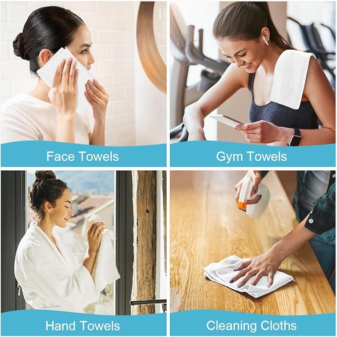 Orighty Washcloths Towels Set 20 Pack, Highly Absorbent and Soft Feel Microfiber Face Cloths, Multi-Purpose Wash Cloths & Hand Towels for Bathroom, Hotel, Spa, and Gym, 11.5x11.5 Inch, White