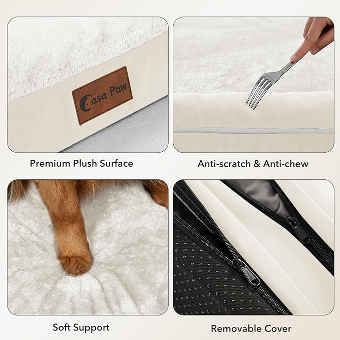 Casa Paw Orthopedic Dog Beds for Extra Large Dogs, Waterproof Egg Crate Foam XL Dog Bed with Sides 48x30Inch, Big Dogs Couch Beds with Removable Washable Cover and Nonskid Bottom, Beige