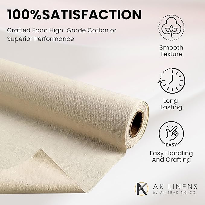AK Trading CO. | Premium 7oz Natural Cotton Duck Canvas Fabric | 60'' Wide | Arts & Crafts, Upholstery, Home Projects - Lightweight & Durable - Perfect for Crafts, Apparel, and Décor - 50 Yards