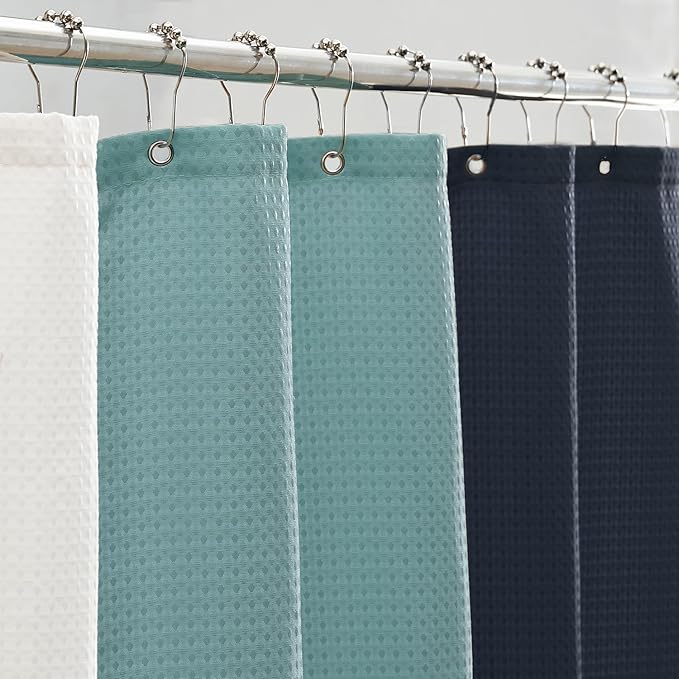MONDAY MOOSE Colorful Waffle Weave Shower Curtain with Rustproof Metal Grommet Holes for Bathroom, Machine Washable, Hooks Included (72x72 inch, Light Blue/Blue)