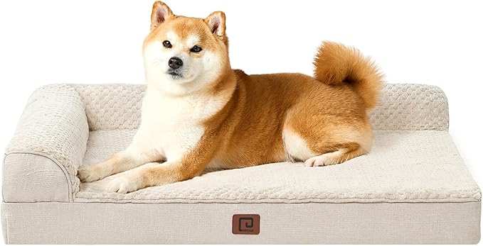 EHEYCIGA Memory Foam Dog Bed Large Size Dogs, Orthopedic Dog Bed Large with Washable Removable Cover, Waterproof Pet Sofa Couch with Nonskid Bottom, 36x27x6, Beige