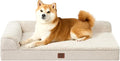 EHEYCIGA Large Dog Bed Memory Foam for Crate, Orthopedic Dog Bed Large Size Dogs with Washable Removable Cover, Waterproof Pet Sofa Couch with Nonskid Bottom, 35x22x6, Beige