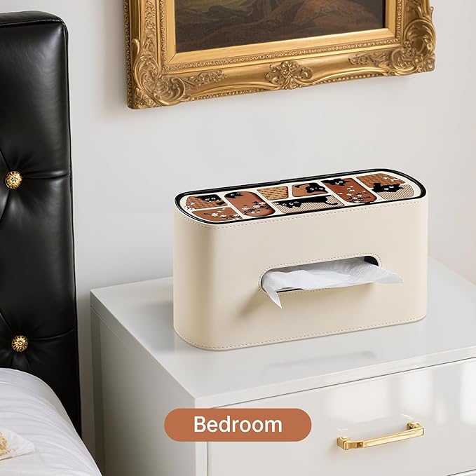 MEIBOOCH Cat-Themed Tissue Box Cover Rectangle, Stylish Tissue Holder for up to 4 Inches High Boxes, Curved Edge Tissue Box Holder (Beige)