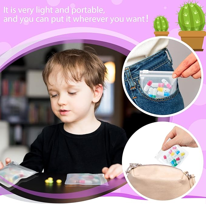 24 Pieces Pill Pouch Bags Zippered Set Reusable Translucent Medicine Organizer Sealing Travel Plastic Bags with Slide Lock for Storage(Clear)