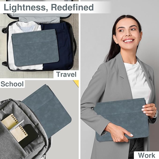 Allinside 13-14 Inch Laptop Sleeve Case for MacBook Pro 14" 2021-2024/MacBook Air 13" 2010-2017/MacBook Pro 13" 2010-2015, Waterproof Matte PU Leather Sleeve Cover with Stand & Accessory Pouch, Blue