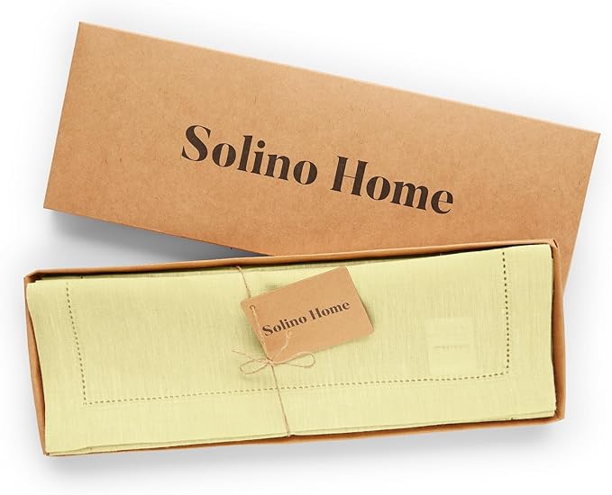 Solino Home Linen Placemats Set of 4 - Milan Hemstitch Butter Yellow Placemats 14 x 19 Inch - 100% Pure Linen Table Mats for Spring, Easter