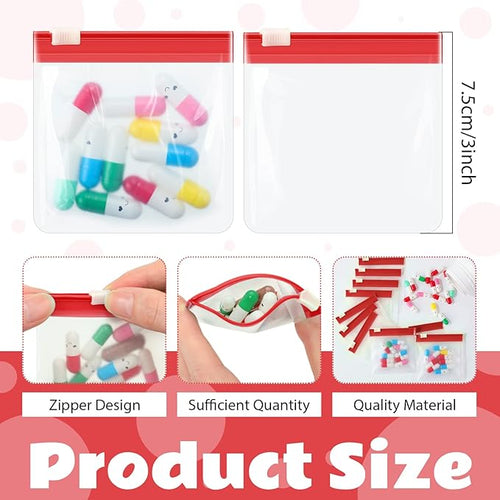 24 Pieces Pill Pouch Bags Zippered Set Reusable Translucent Medicine Organizer Sealing Travel Plastic Bags with Slide Lock for Storage(Red)