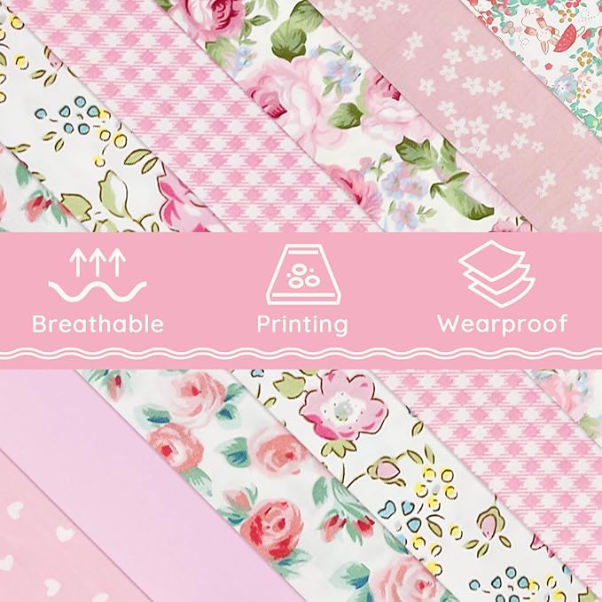 Aubliss 8pcs Fat Quarter Fabric Bundles (100% Cotton - 20'' x 20'') Quilting Cotton Craft Fabric Pre-Cut Squares Sheets for Patchwork Sewing Quilting Crafting(Rose)