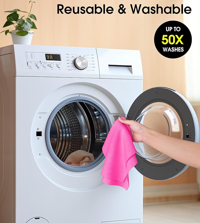 KitchLife Microfiber Cleaning Cloth Roll, 100 Pack - Tear-Away Microfiber Paper Towels, Lint-Free, Reusable, Washable for Kitchen, Car, Dishes, and Sensitive Surfaces (Hot Pink)