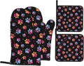 Dog Animal Paws Print Oven Mitts and Pot Holders 4 Pcs Set Oven Gloves and Potholders for Cooking Microwave BBQ Baking Grilling