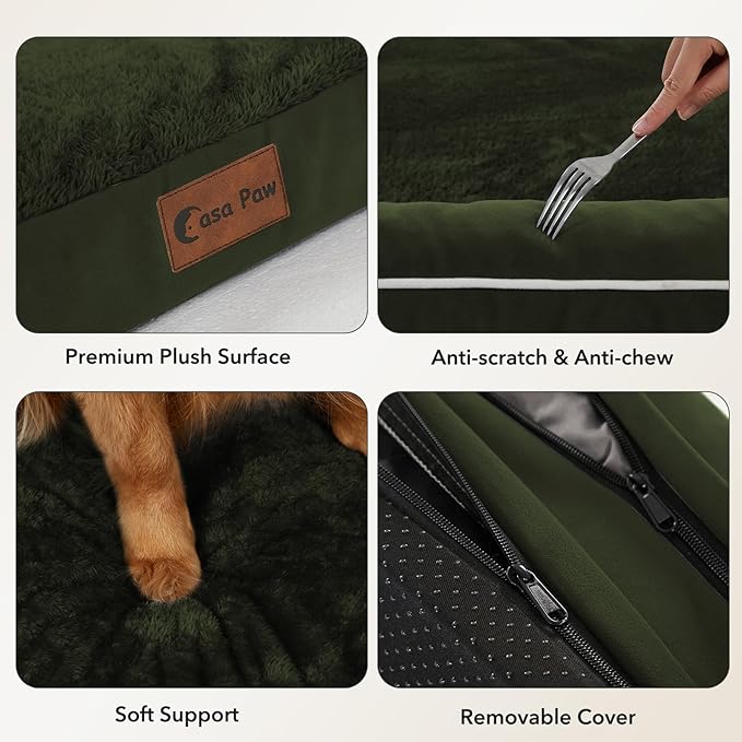Casa Paw Orthopedic Dog Beds for Extra Large Dogs, Waterproof Egg Crate Foam XL Dog Bed with Sides 41x27Inch, Washable Big Dogs Couch Beds with Removable Cover and Nonskid Bottom, Olive Green
