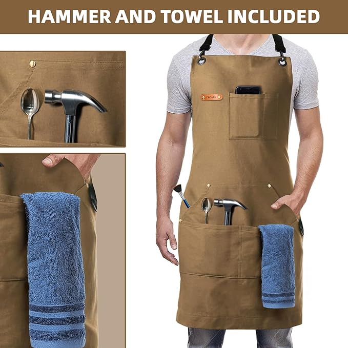 Professional Chef Apron for Mens, 100% Cotton Canvas, Kitchen Cooking BBQ Grilling Apron, Durable