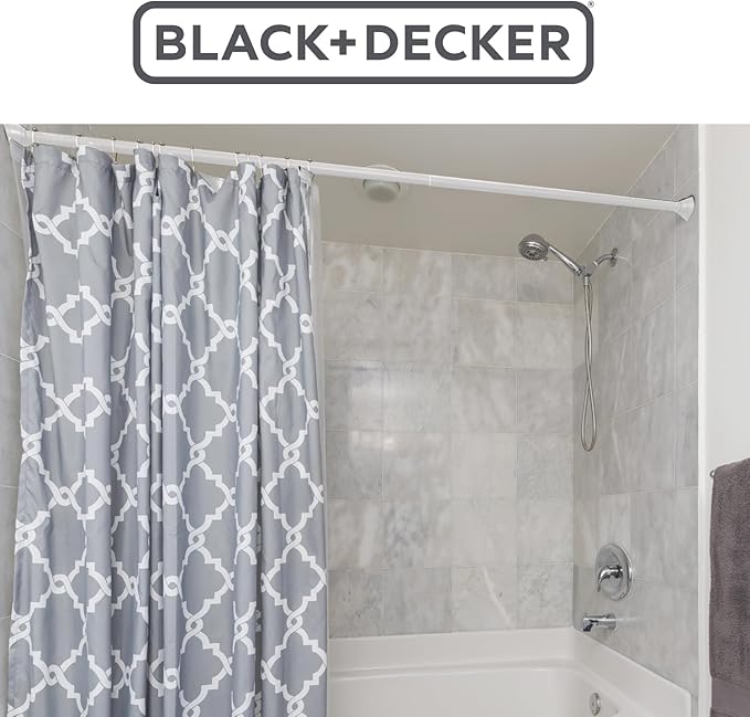 BLACK+DECKER Tension Shower Curtain Rod 42-72 Inch – Drill-Free Adjustable Curtain Rod, Rust-Resistant Stainless Steel Tension Curtain Rod for Shower, Bathroom, Window, Closet – 35 lb Capacity