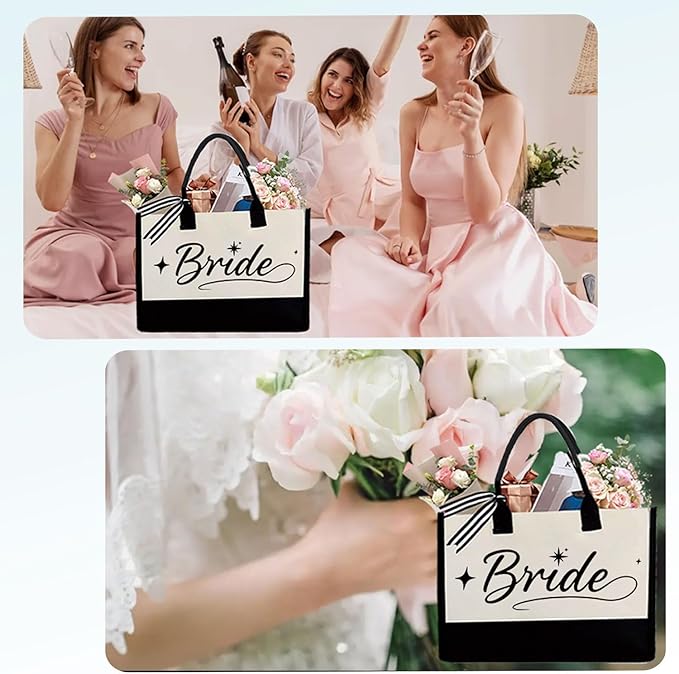 KDBDSYZB Bride Gifts Canvas Tote Bag, Gifts for Wedding BridalShower, Bachelorette Party, Bride to be, Miss to Mrs Gift,Christmas Personalized Bridesmaid Present