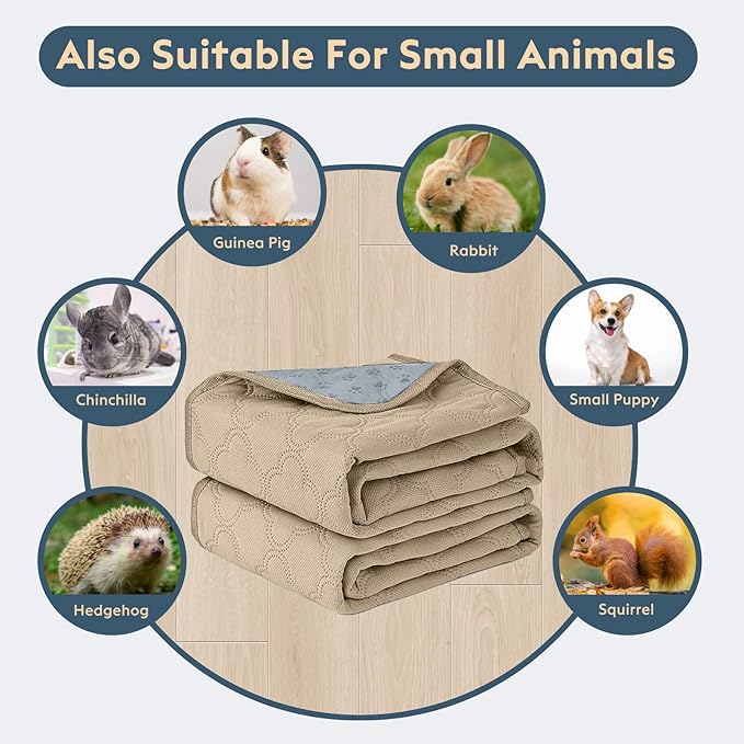 FunFurry Washable Guinea Pig Cage Liner - 2 Pack Reusable Washable Pee Pads，Waterproof Guinea Pig Bedding for Small Animal - Rabbit Bunny Hamster Puppy (Cream, 24" X 47" - 2 Pack)