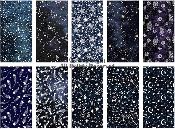 Craftido -25 Options- 100% Cotton Quilting Fabric Bundles 10pcs Fat Quarters 18”x21”-Medium Weight 5.2 oz- Soft Cotton for Quilting, Sewing Project, Patchwork, DIY Crafts – Starry Sky