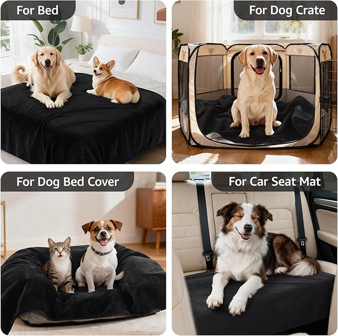 LOOBANI Waterproof Dog Blanket for Couch: Spill-Proof Puppy Blankets for Small Medium Dogs Washable, Reversible Soft Flannel Pet Throw for Dog Bed, Crate, Couch Sofa Cover, Travel, 30" x 40", Black