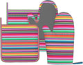 Mexican Colorful Stripe Oven Mitts Pot Holders Set Silicone Vertical Lines Bright Colors Kitchen Oven Mitts Heat Resistant Potholders Non-Slip 4pcs Hot Pads and Oven Gloves Sets for BBQ