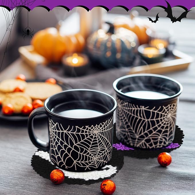 Yaomiao 6 Pcs Halloween Punch Needle Coaster Kit Punch Needle Embroidery Kits Craft Supplies with Patterns Yarns Tools Adhesive Felt Embroidery Hoop Instruction Holder for Adult DIY