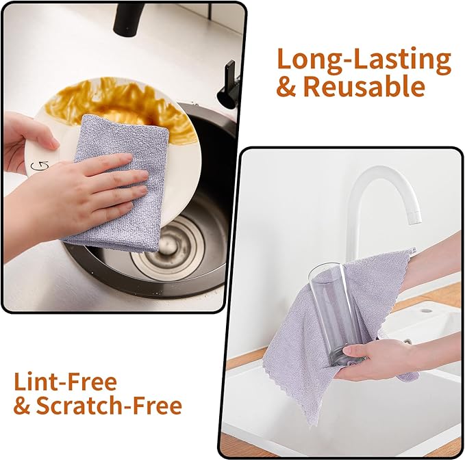 Tigona 80 Pack Microfiber Cleaning Cloth Roll,Lint Free Rags & Tear Away Reusable Towels Washable Scratch,Ultra Absorbent Dish Rags(12" x 12") for Car Kitchen Home Garage-Light Purple