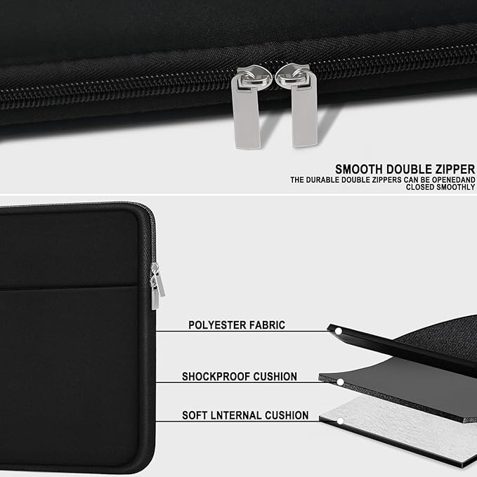 Laptop Sleeve Case 15.6 inch, Shockproof Protective Carrying Briefcase Computer Bag with Zippered Pocket, Slim Traveling Laptop Cover Compatible for HP, Dell, Asus, Lenovo, Notebook, Black