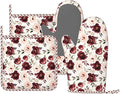Oven Mitts Pot Holders Set Rose Flower Watercolor Floral Silicone Kitchen Gloves Potholders Heat Resistant for Chef Baking Cooking Grilling BBQ 4 Pack Mitt