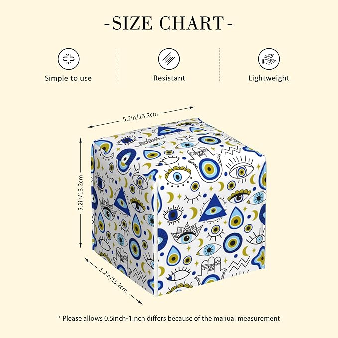 POIUBLE Tissue Box Holder Magic Evil Eye Tissue Box Cover Square Leather Tissue Holder Organizer Portable Decorative Facial Paper Case for Home Office Bathroom Vanity Countertop