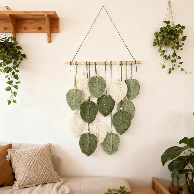 DIY Macrame Leaf Wall Hanging Beginners Macrame Kit, Includes Detailed Step-by-Step Instructions, Boho Macrame Leaf Tapestry Kit Wall Hanging, Handmade Enthusiast Gift for Home Living Room Bedroom