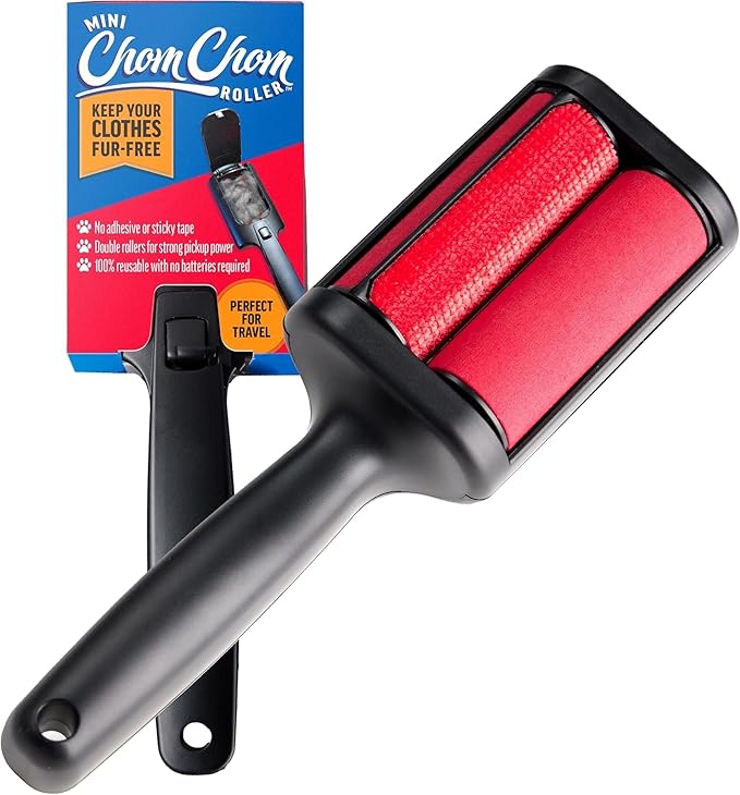 ChomChom Roller for Pet Hair - Reusable Lint Roller Pet Hair Removal Tool for Clothes, Couches, Cars and Travel - Cat Dog Hair Remover, Compact, No Sticky Refills Needed (Mini Roller)