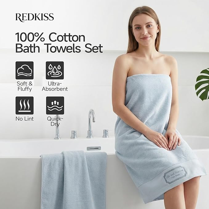 REDKISS 35"x70" Luxury Bath Sheets Towels Set of 2, 100% Cotton & 700 GSM,Ultra Soft & Highly Absorbent Bath Towels Set,Perfect for Bathroom,Spa and Hotel-Light Gray