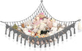 Abby Baby Extra Large Stuffed Animal Storage Hammock Corner with LED Lights – 25LB Capacity Hanging Toy Net for Small or Large Plushies, Boho Macrame Squishmallow, Plush Net, Gray