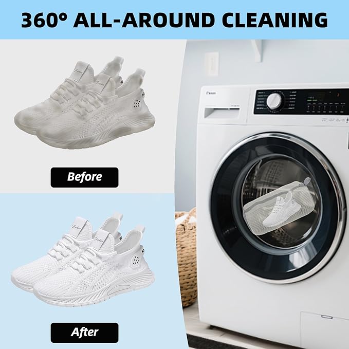 FurrPhunny 2Pcs Shoe Washing Machine Bag, Quick & Easy Cleaning, Laundry Shoe Bag for Washer and Dryer, Cleaning Bag for Sneaker & Most Shoe Types and Sizes (White)