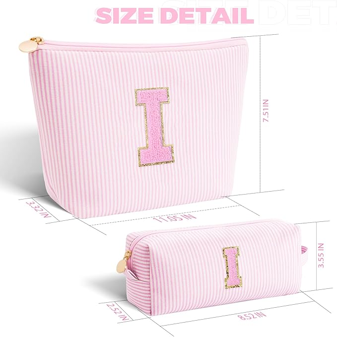 Btffitting Personalized Makeup Bag for Women Girls - Fashion Cosmetic Bag Trendy Travel Toiletry Bag with Initials Letter - Teen Gifts - Pink,I
