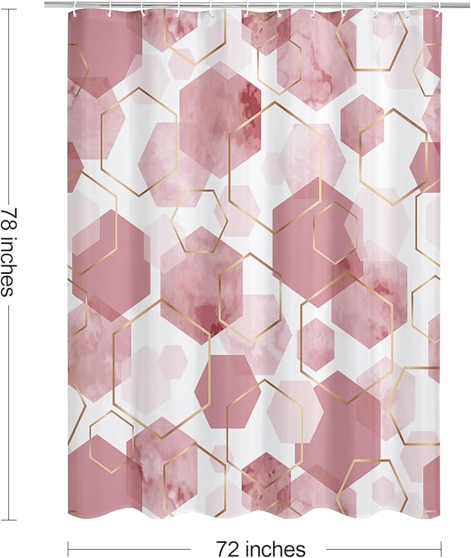 Litabel Modern Long Shower Curtain for Bathroom, Pink Geometric Art Decor Waterproof Bath Curtain, Abstract Fabric Shower Curtain Sets for Home Decor, 72x78 Inch