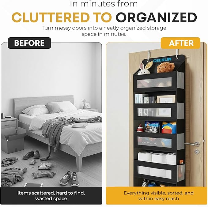 CEEKLIN Wall & Door Hanging Organizer with Mesh Pockets – Over The Door Storage Organizer for Bedroom, Bathroom, Closet & Pantry, Space Saving Fabric Pocket Organizer